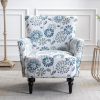 Armchair Modern Accent Sofa with Linen surface,Leisure Chair with solid wood feet for living room bedroom Studio,White Blue