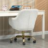 360° Beige Boucle Fabric Swivel Chair With High Back, Adjustable Working Chair With Golden Color Base