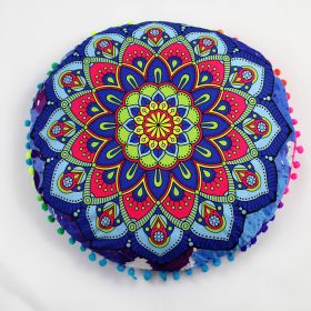 Flower Round Seat Cover Furniture Cushion Case (Option: Sapphire Blue New Flowers-43cm Diameter Pillowcase)