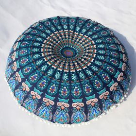 Flower Round Seat Cover Furniture Cushion Case (Option: New Feather Blue-43cm Diameter Pillowcase)