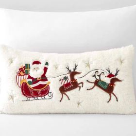 Christmas Gift Style Pillow Embroidered Affixed Cloth Embroidered Cushion (Option: Lambswool Sled Old Man-Default Item)