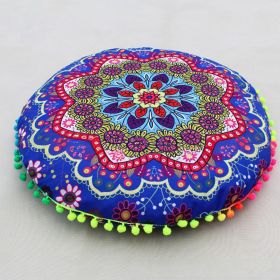 Flower Round Seat Cover Furniture Cushion Case (Option: Sapphire Blue Leaves Flowers-43cm Diameter Pillowcase)