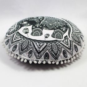 Flower Round Seat Cover Furniture Cushion Case (Option: Big Black And White Elephant-43cm Diameter Pillowcase)