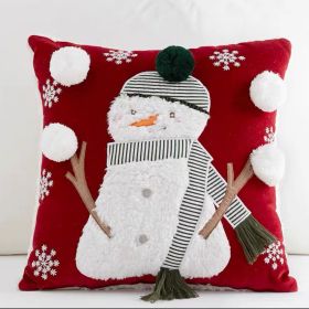 Christmas Gift Style Pillow Embroidered Affixed Cloth Embroidered Cushion (Option: Ball Snowman Pillow With Core-Default Item)