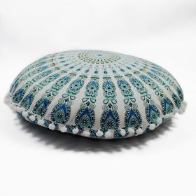 Flower Round Seat Cover Furniture Cushion Case (Option: Light Blue White Feather-43cm Diameter Pillowcase)