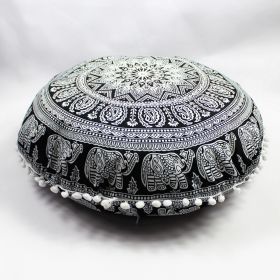 Flower Round Seat Cover Furniture Cushion Case (Option: Small Black And White Elephant-43cm Diameter Pillowcase)