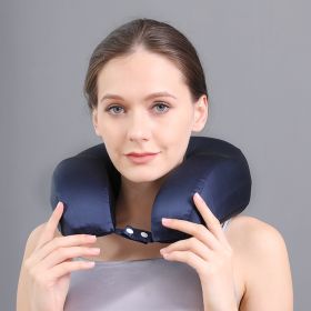 Silk U-shape Pillow Solid Color Neck Pillow (Option: Navy Blue-Free Size)