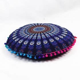 Flower Round Seat Cover Furniture Cushion Case (Option: A9 Dark Blue Feather-43cm Diameter Pillowcase)