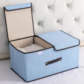 Cotton And Linen Fabric Double Lid Storage Box Foldable (Option: Blue-36x30x25cm)